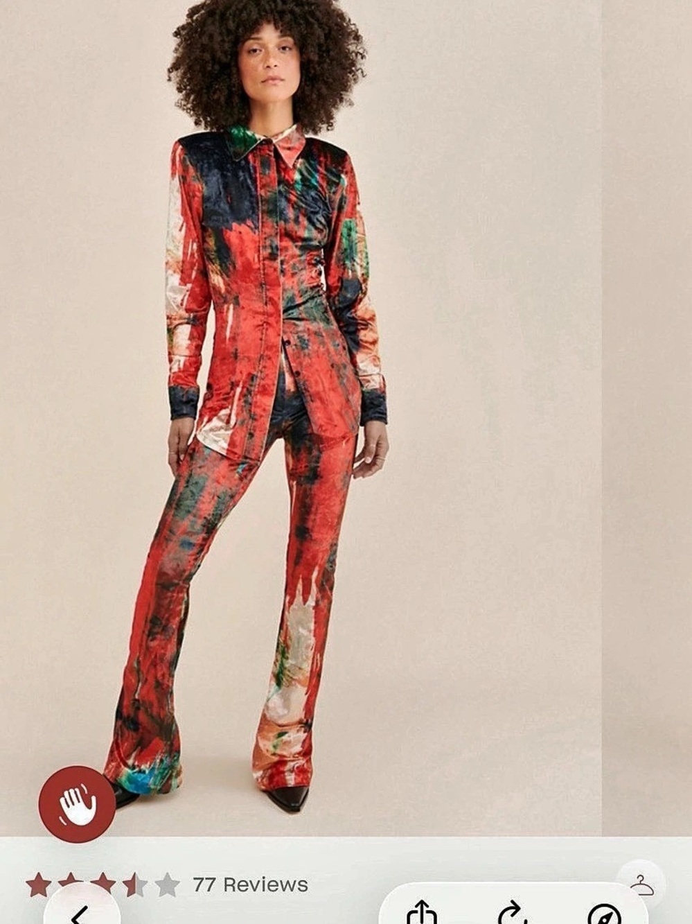 Rendoll Santana Velvet Trousers Abstract Red & Black Flare Pants US 6 Excellent - Picture 1 of 15